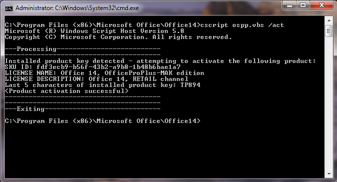 activate office 2010 command line